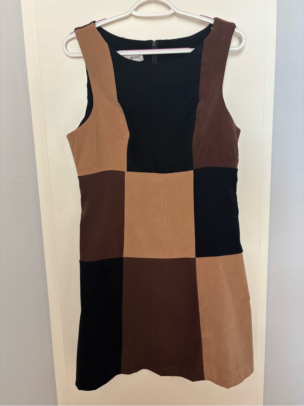 Vintage Patchwork Suede Shift Dress - Black & Brown